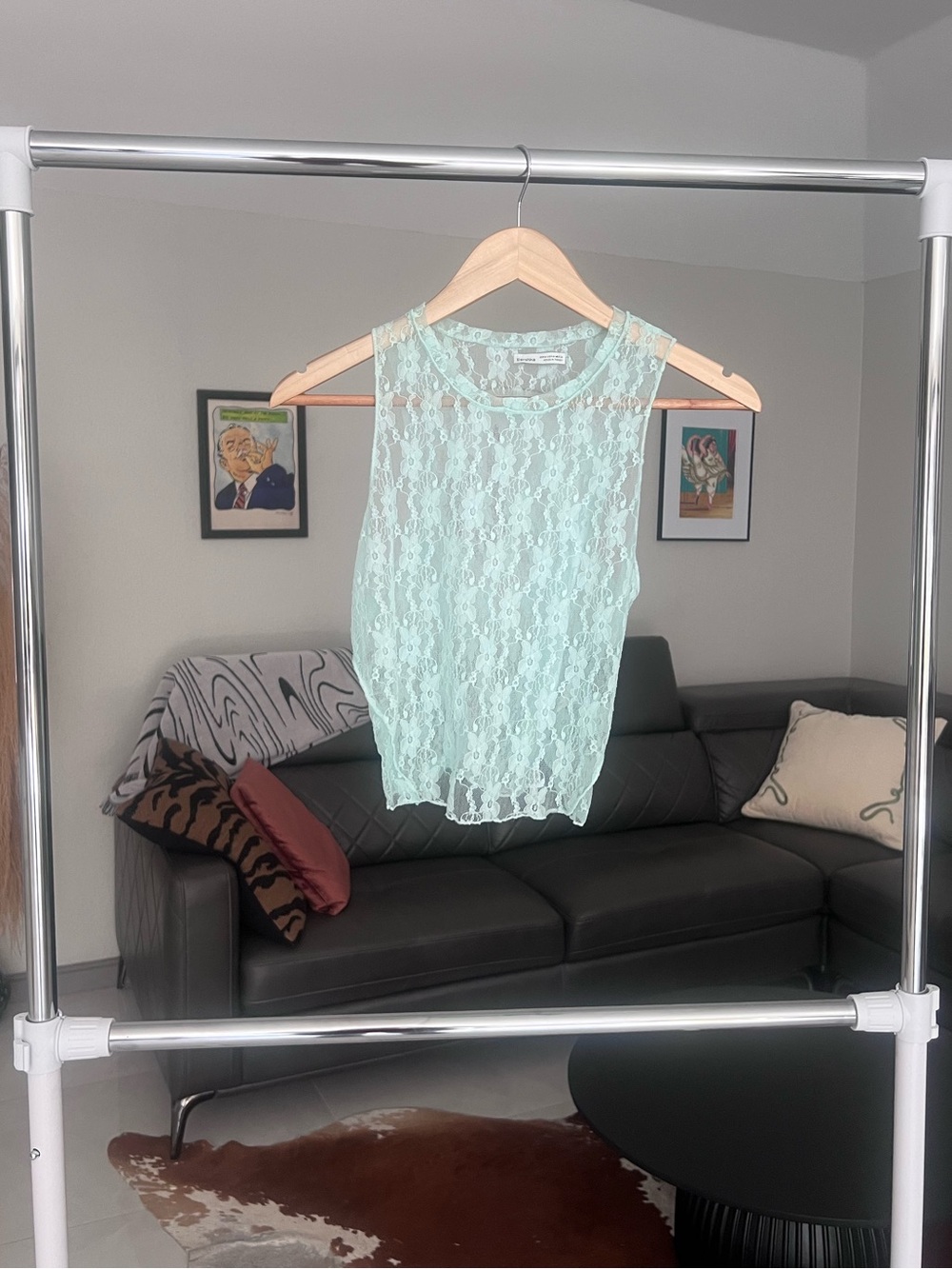 Bershka Mint Lace Sleeveless Tank Top